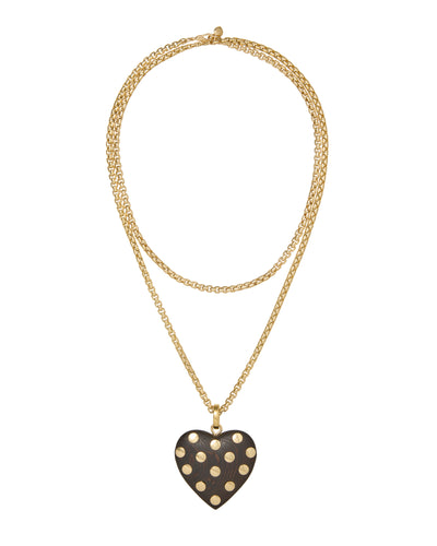 The Big Gold Studded Wood Heart Pendant Necklace
