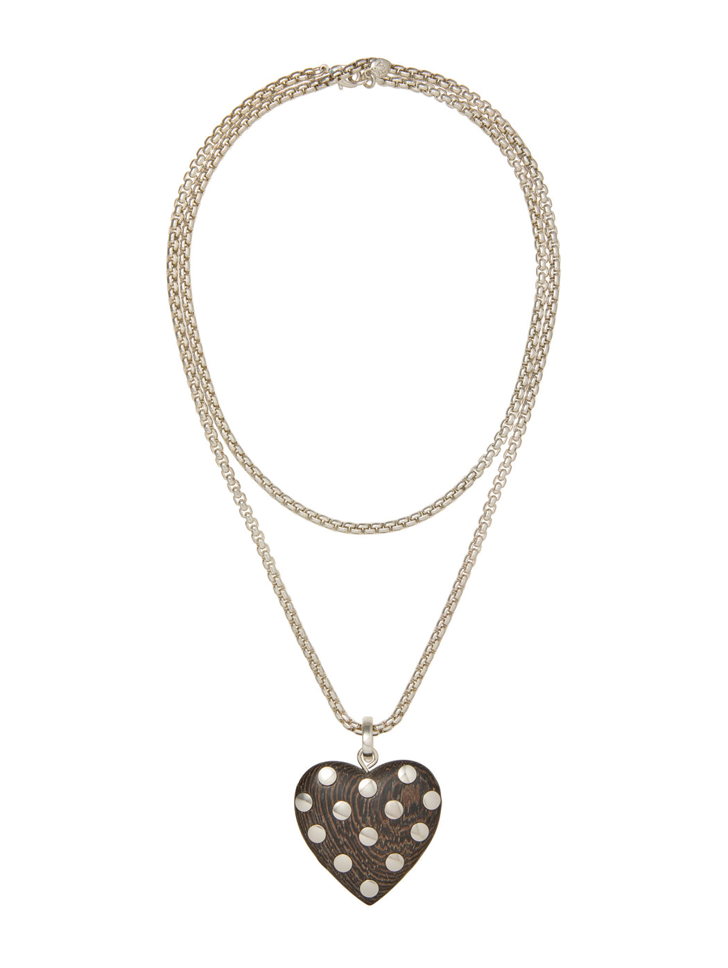 The Big Silver Studded Wood Heart Pendant Necklace