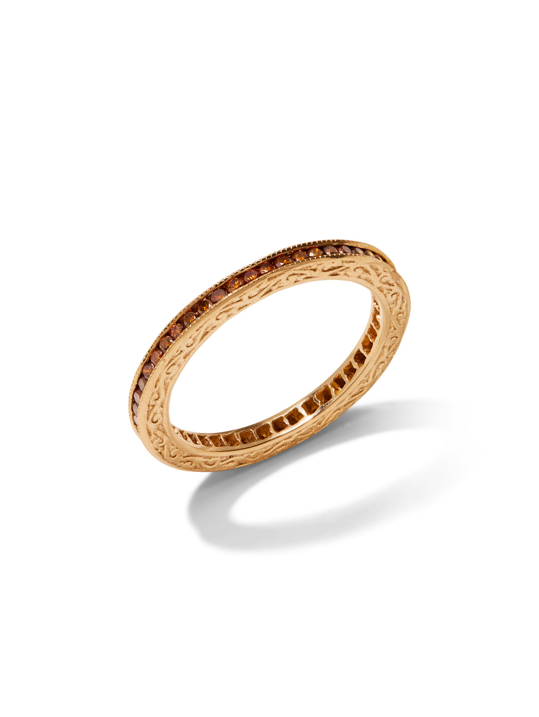 Channel Set Burnt Orange Diamond Yellow Gold Band