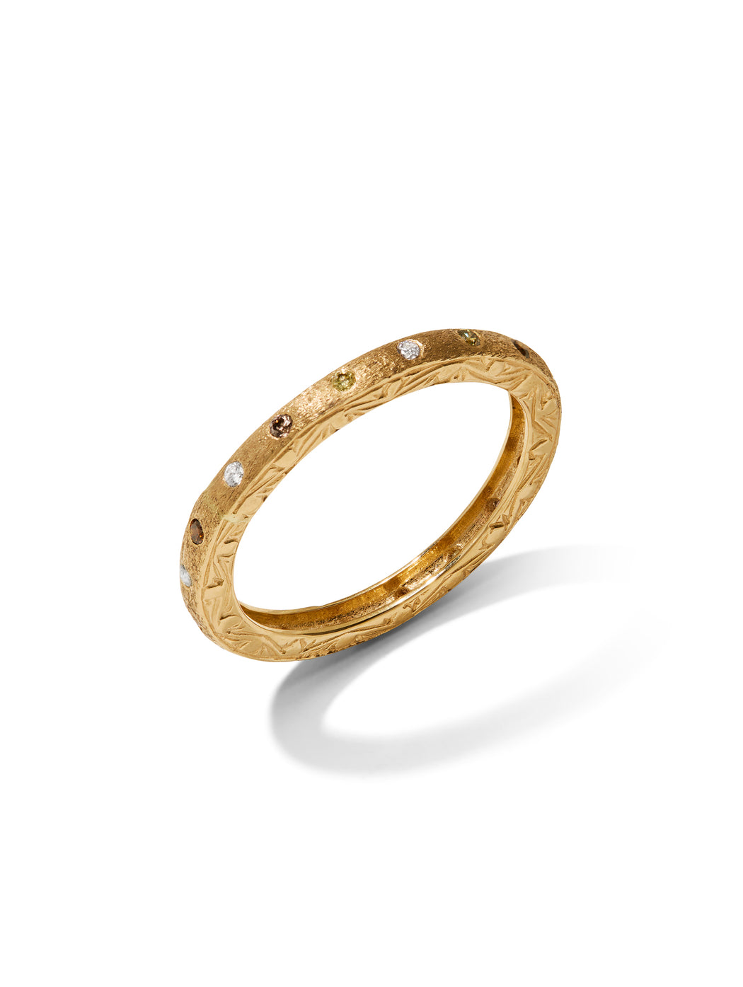 Dunes Narrow Multi-Color Diamond Yellow Gold Band