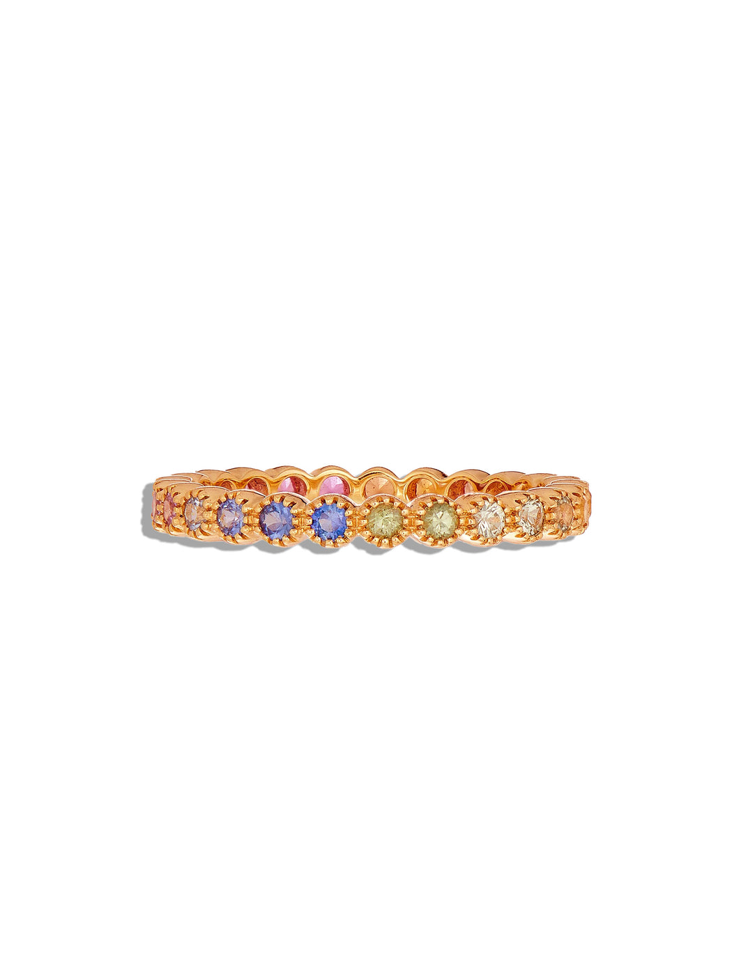 Rainbow Sapphire Bezel Rose Gold Band