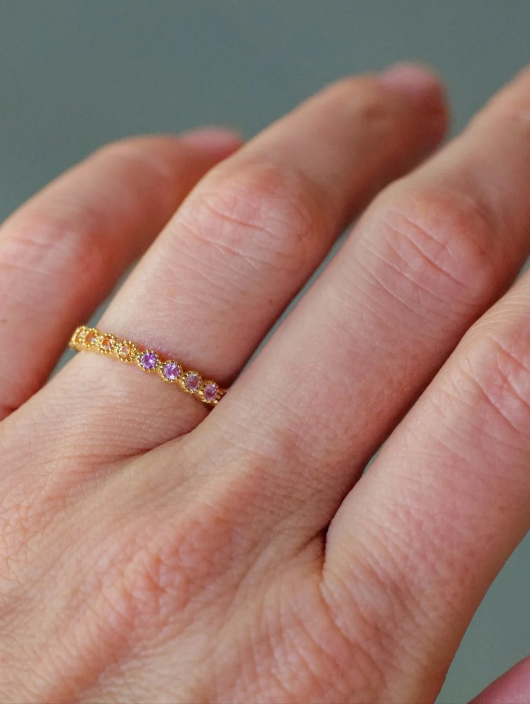 Rainbow Sapphire Bezel Rose Gold Band