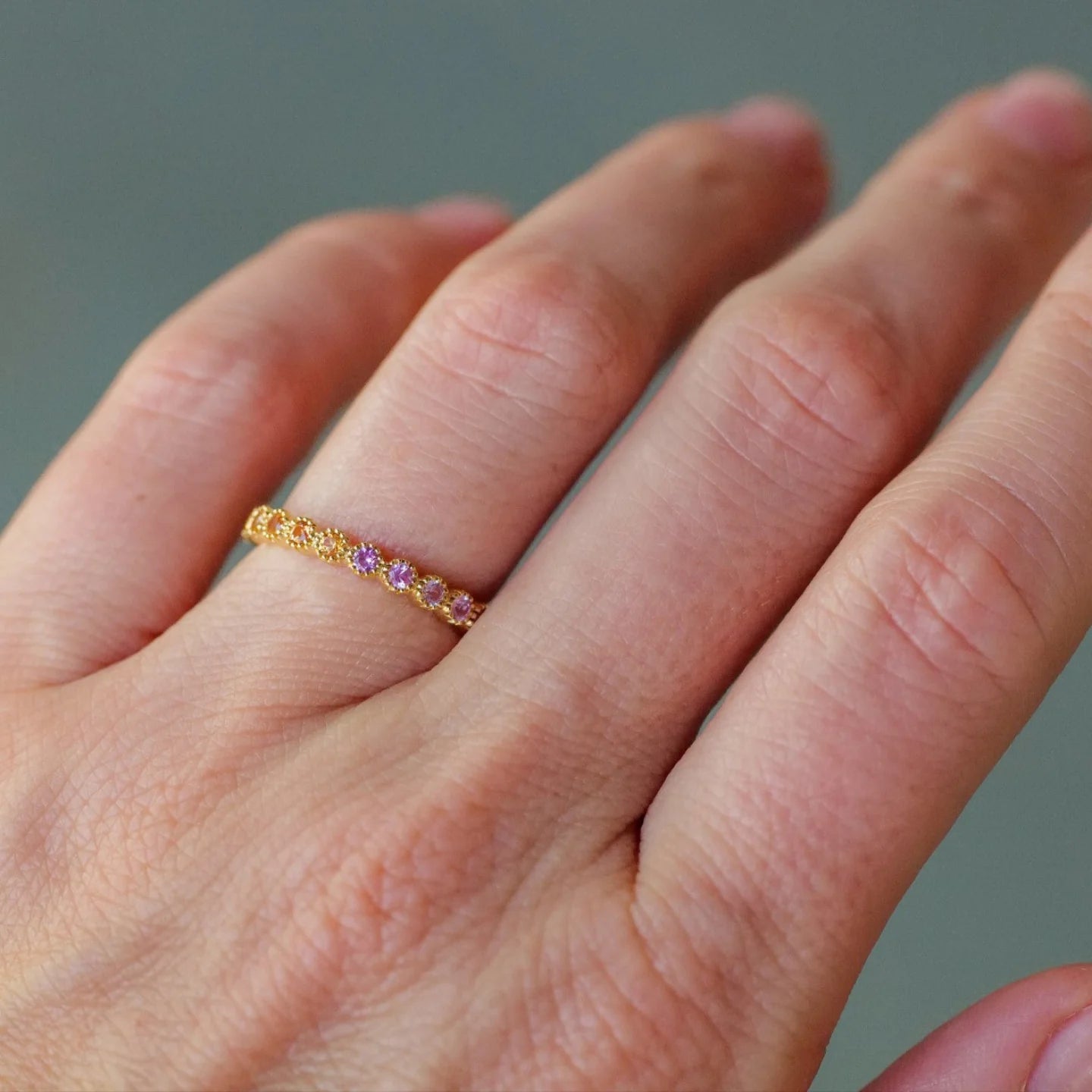Rainbow Sapphire Bezel Rose Gold Band