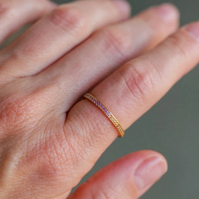Rainbow Sapphire Scallop Rose Gold Band