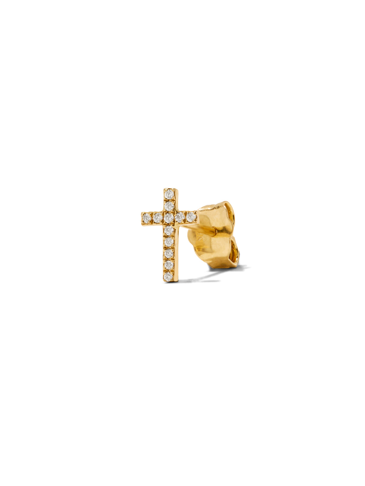 Mini Diamond Cross Yellow Gold Single Stud Earring