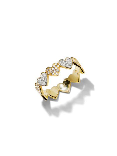 Yellow and White Gold Small Double Heart Eternity Ring