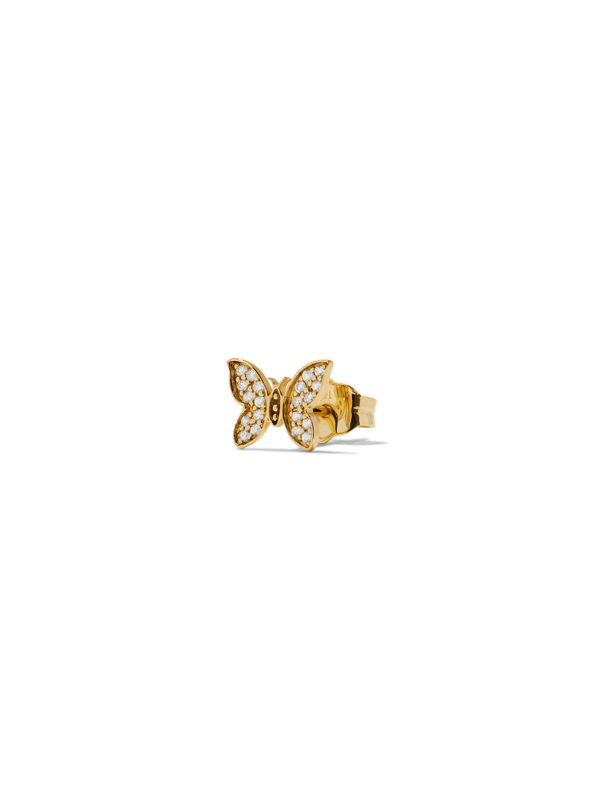 Tiny Diamond Pavé Butterfly Stud Yellow Gold Single Earring