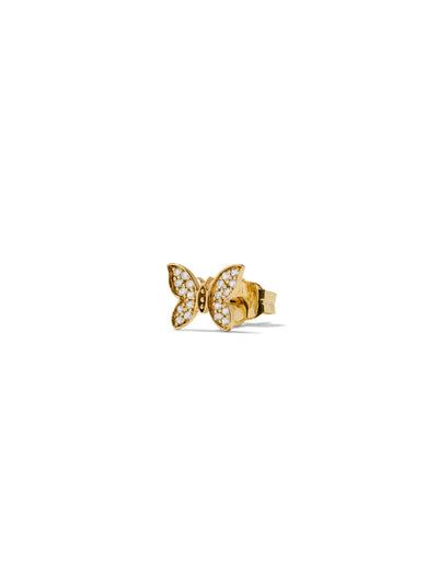 Tiny Diamond Pavé Butterfly Stud Yellow Gold Single Earring