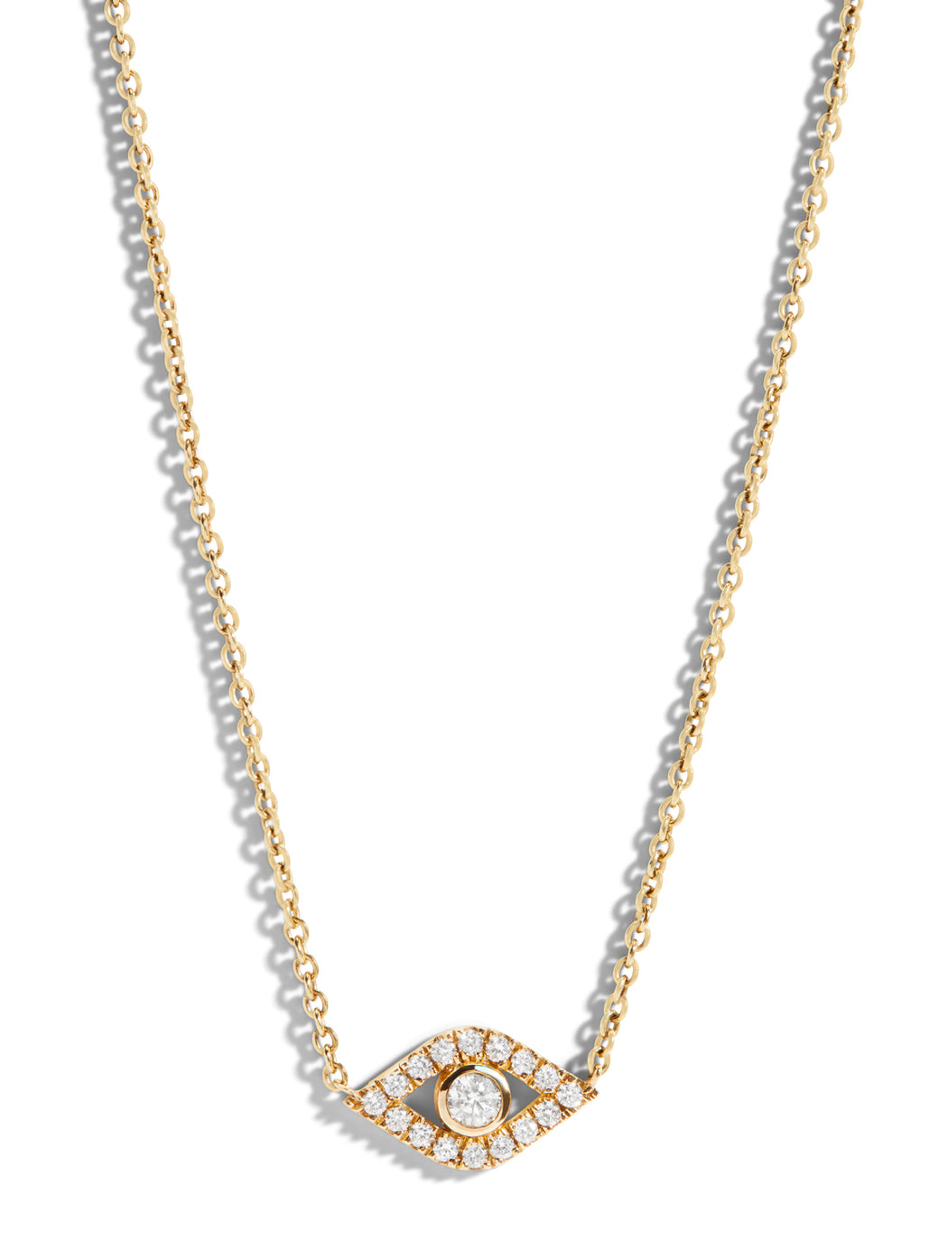 Diamond Bezel Evil Eye Yellow Gold Necklace