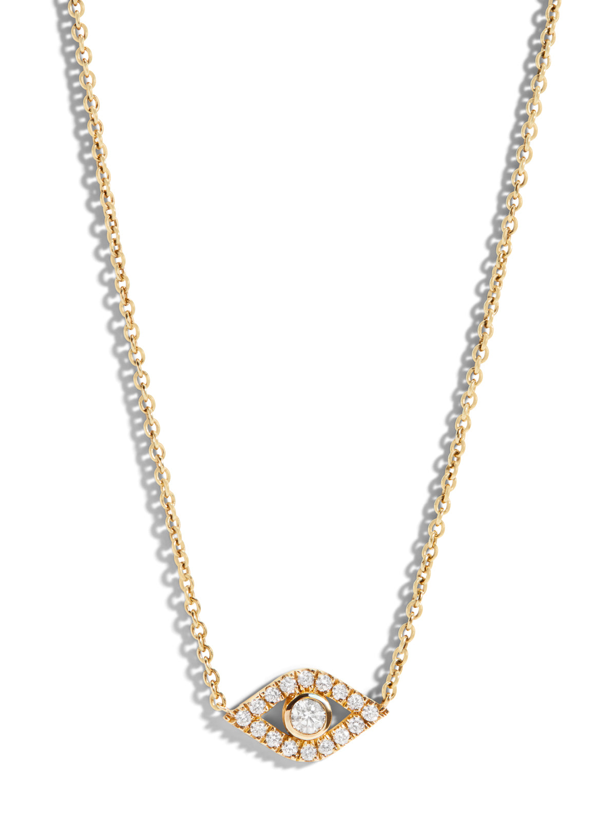 Diamond Bezel Evil Eye Yellow Gold Necklace