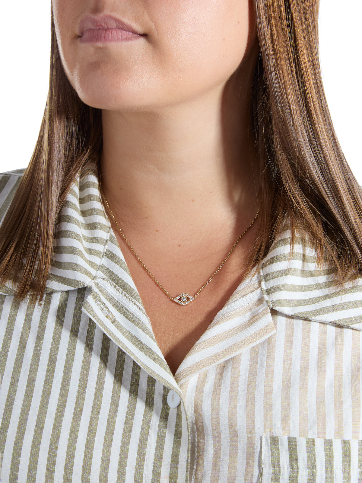 Diamond Bezel Evil Eye Yellow Gold Necklace