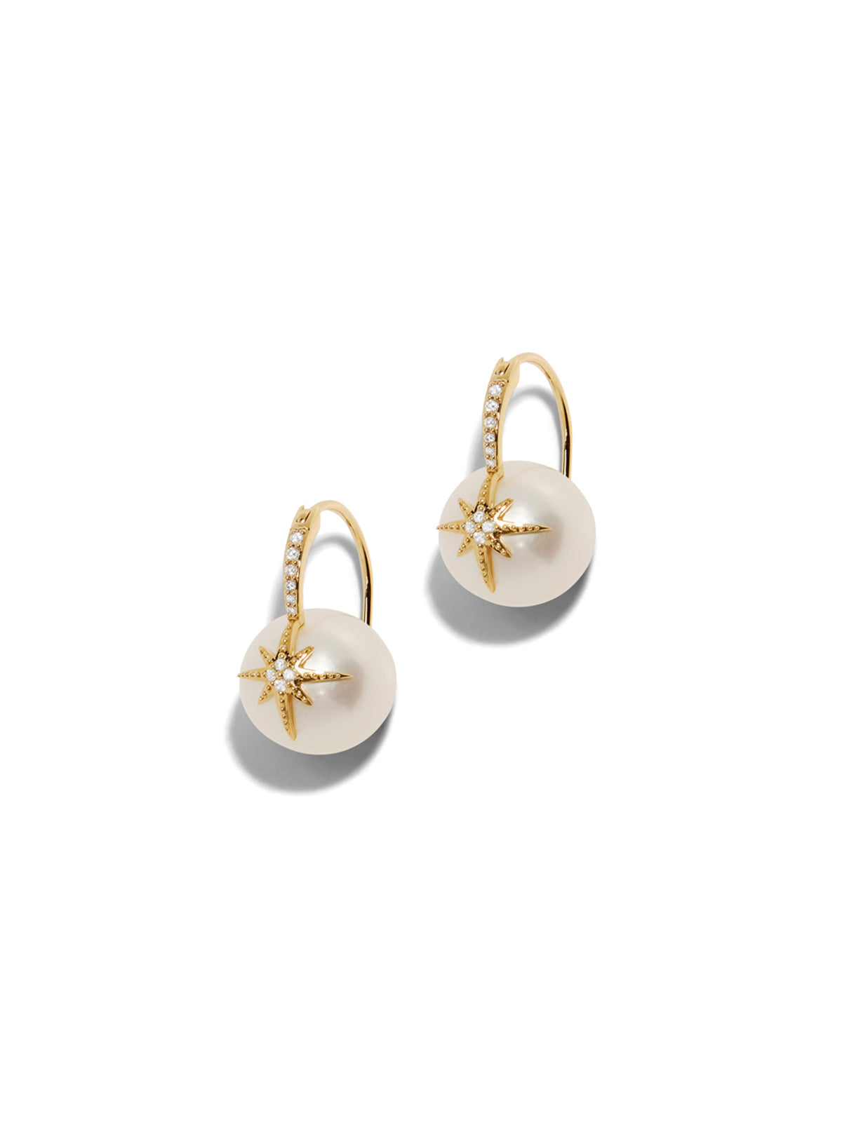 Pavé Diamond Starburst Pearl Bead Yellow Gold Earrings