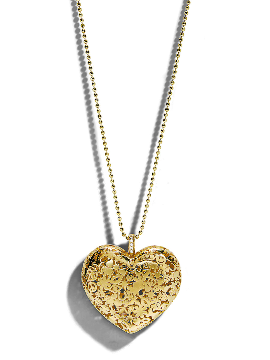 XL Puffy Icon Heart Yellow Gold Necklace