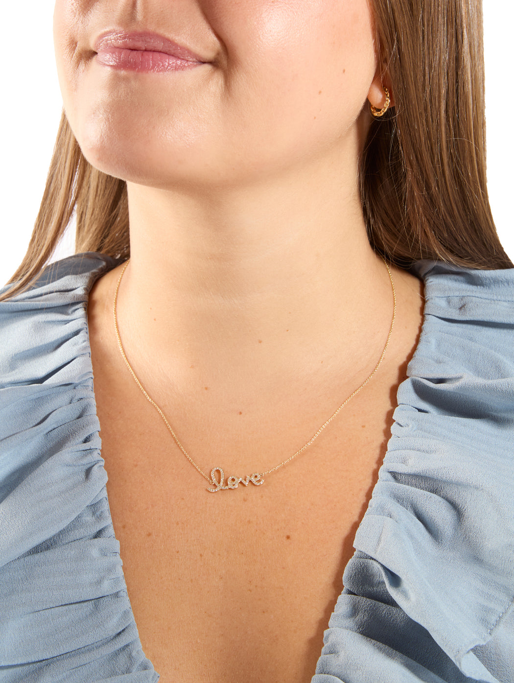 Medium Diamond Love Script Yellow Gold Necklace