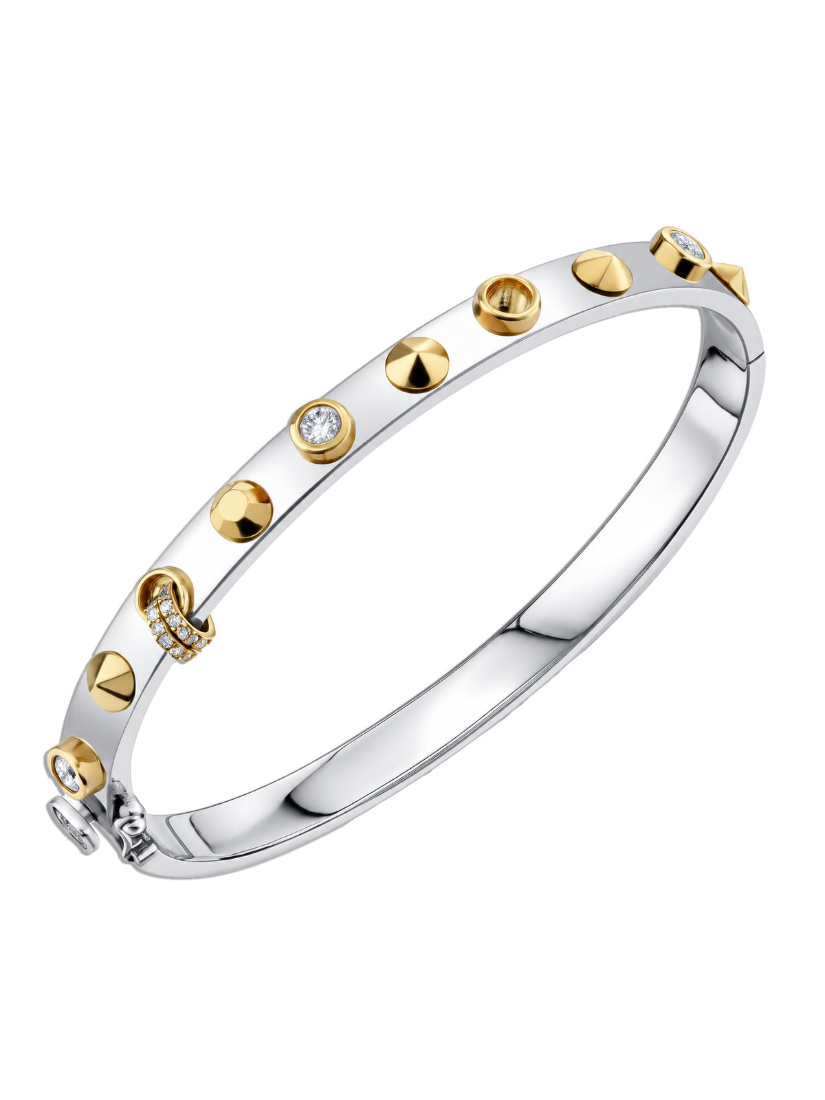 Punk Studded White & Yellow Gold Bangle