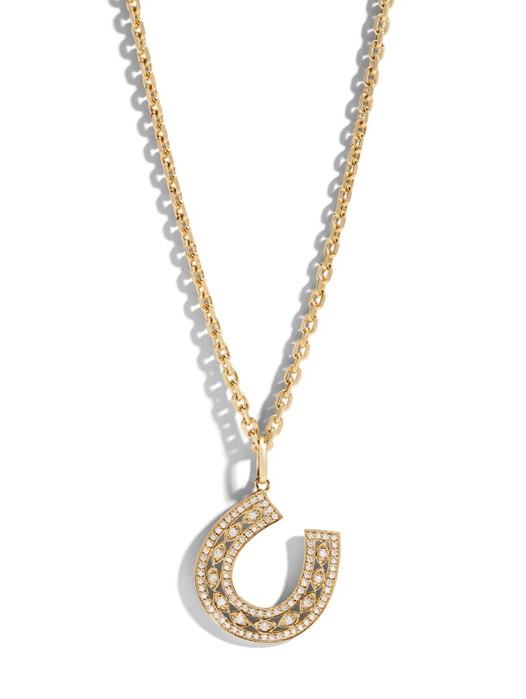 Marquise Eye Pavé Horseshoe Yellow Gold Necklace