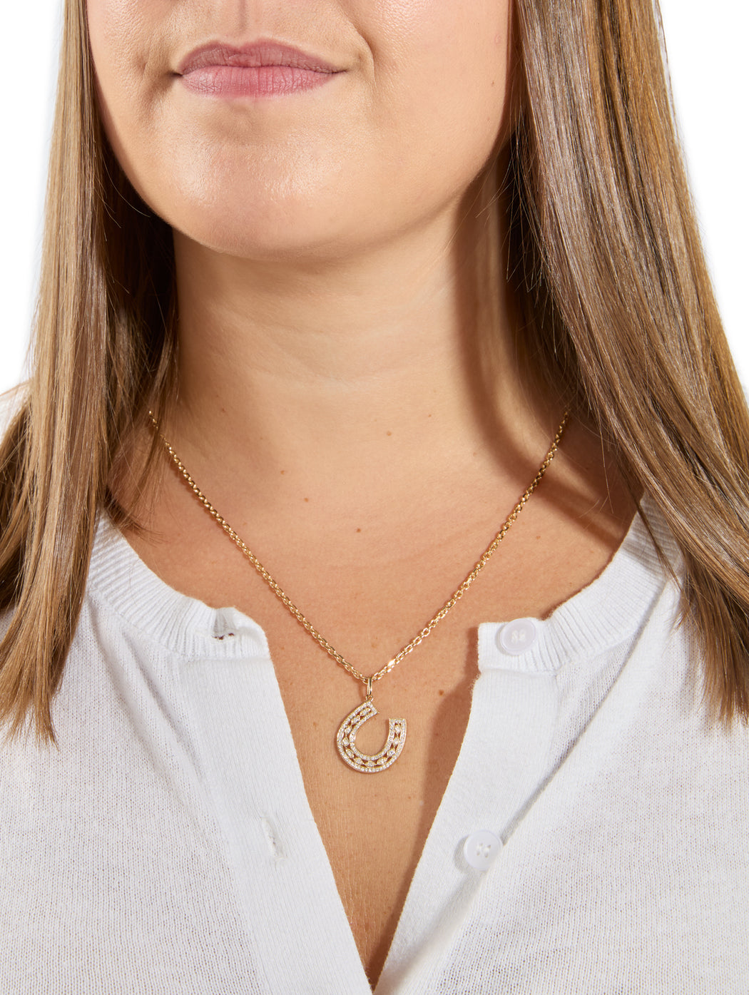 Marquise Eye Pavé Horseshoe Yellow Gold Necklace