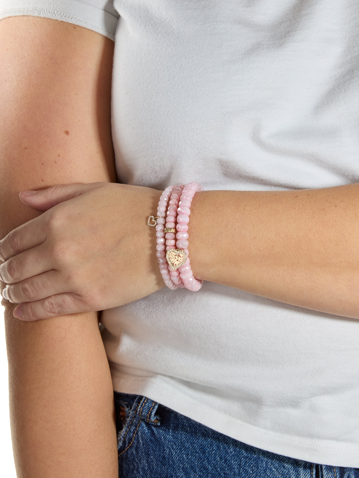 Open Diamond Heart On Mystic Pink Grapolite Beaded Bracelet