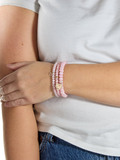 Open Diamond Heart On Mystic Pink Grapolite Beaded Bracelet