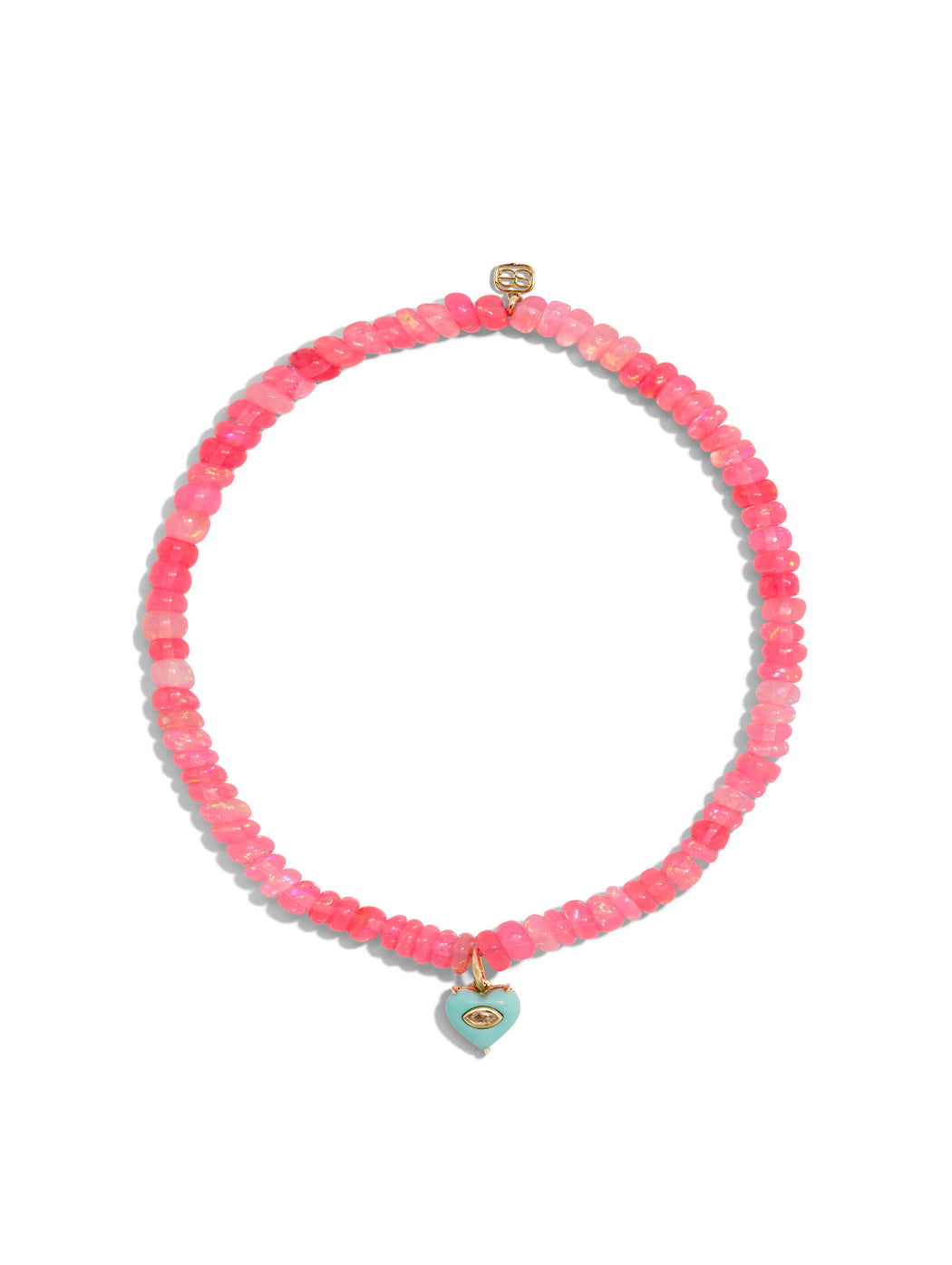Carved Turquoise Heart on Hot Pink Ethiopian Opal Beaded Bracelet
