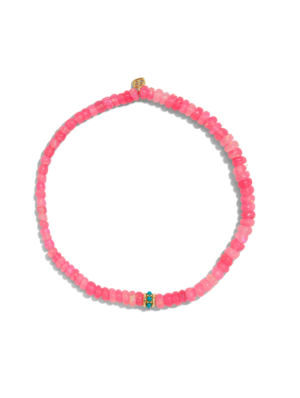 Turquoise Rondelle on Hot Pink Ethiopian Opal Beaded Bracelet