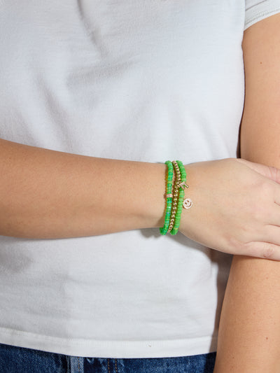 Scallop Rondelle on Green African Opal Beaded Bracelet