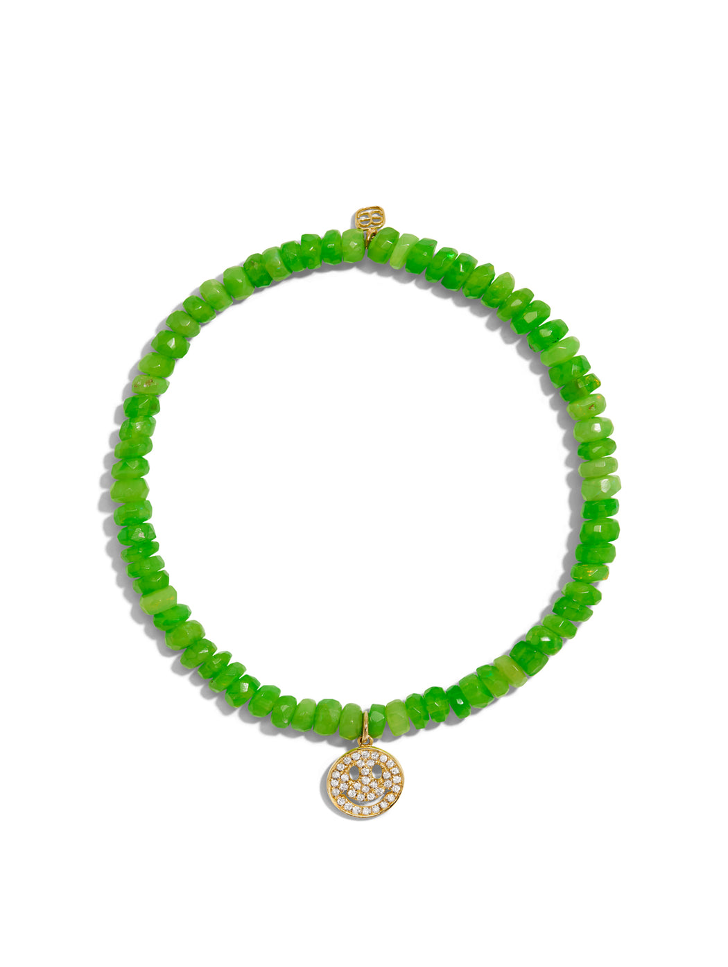 Pave Happy Face on Green African Opal Beaded Bracelet