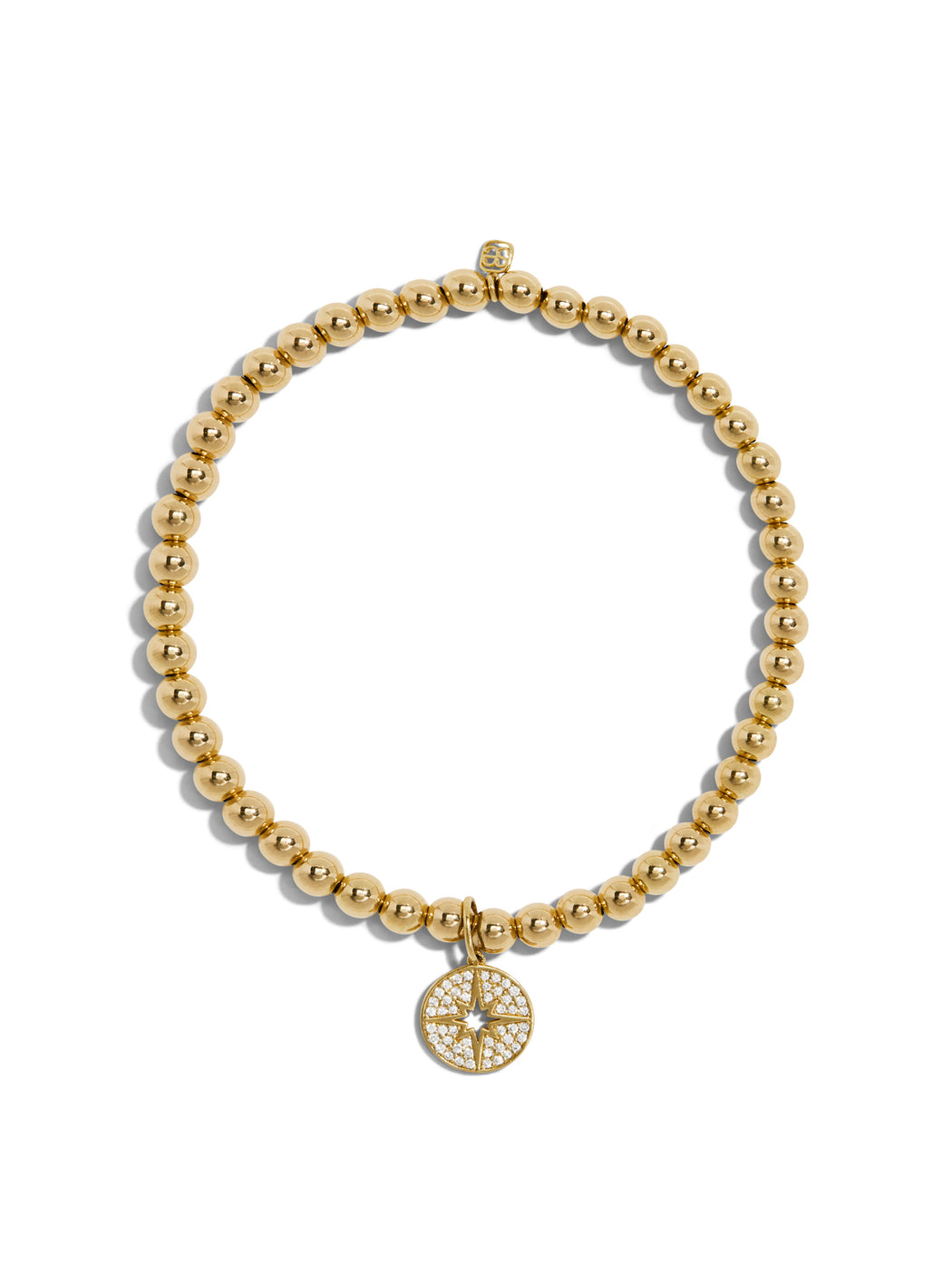 Pave Starburst on Yellow Gold Beaded Bracelet