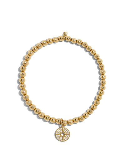 Pave Starburst on Yellow Gold Beaded Bracelet