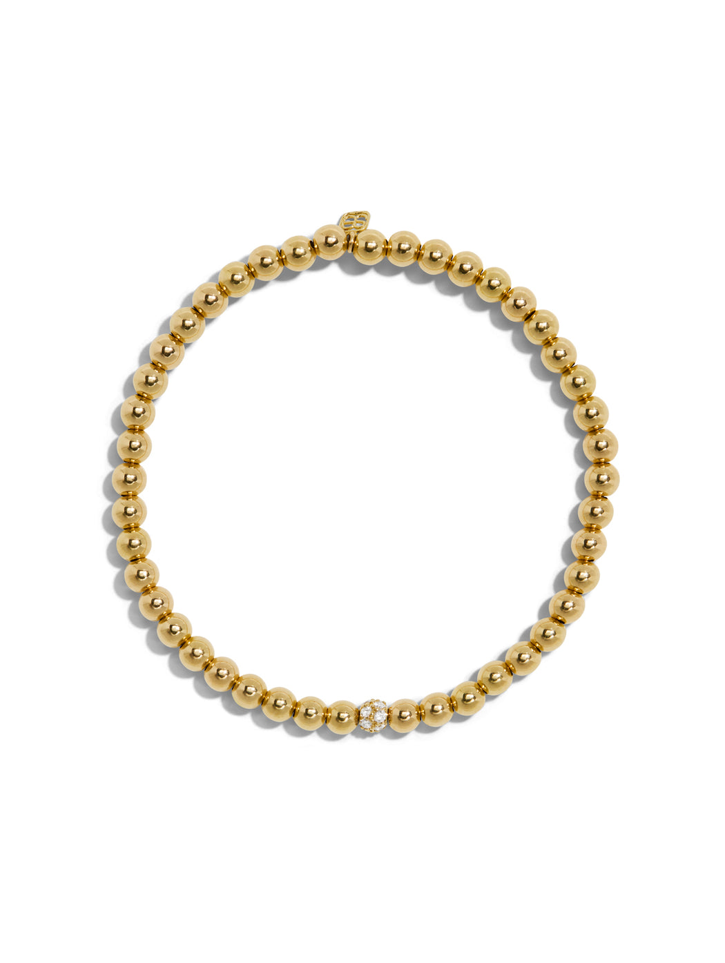 Pave Ball on Yellow Gold Beaded Bracelet