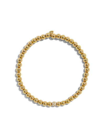 Pave Ball on Yellow Gold Beaded Bracelet