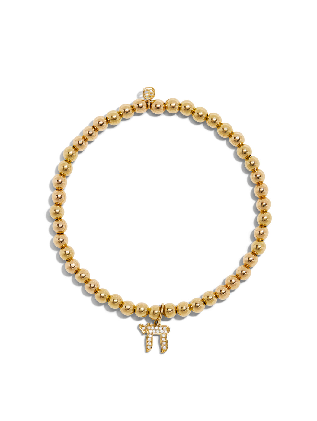 Pave Chai Charm on Yellow Gold Beaded Bracelet