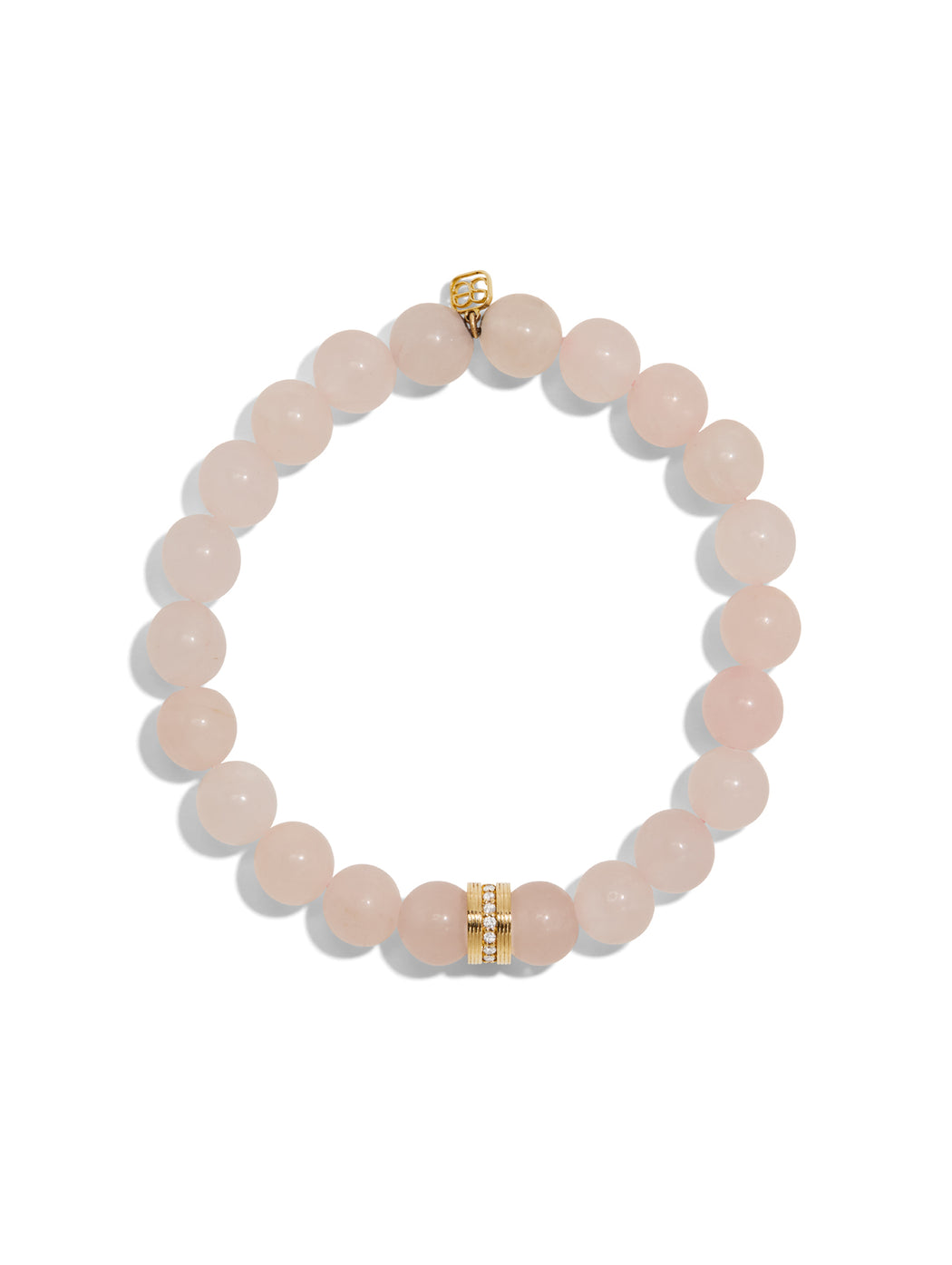 Fluted Pave Rondelle On Rose Quartz Beaded Bracelet