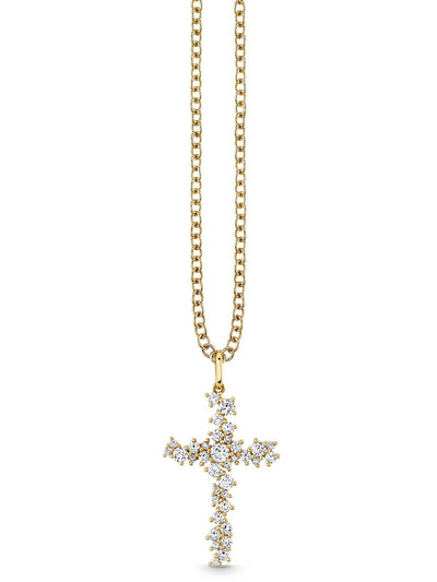 Diamond Cocktail Cross Yellow Gold Necklace