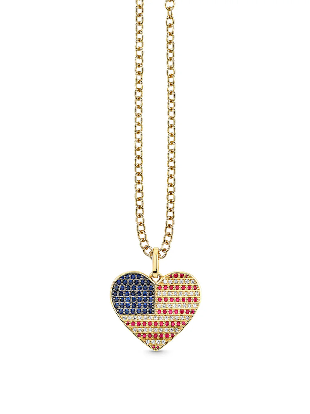 American Flag Heart Yellow Gold Necklace