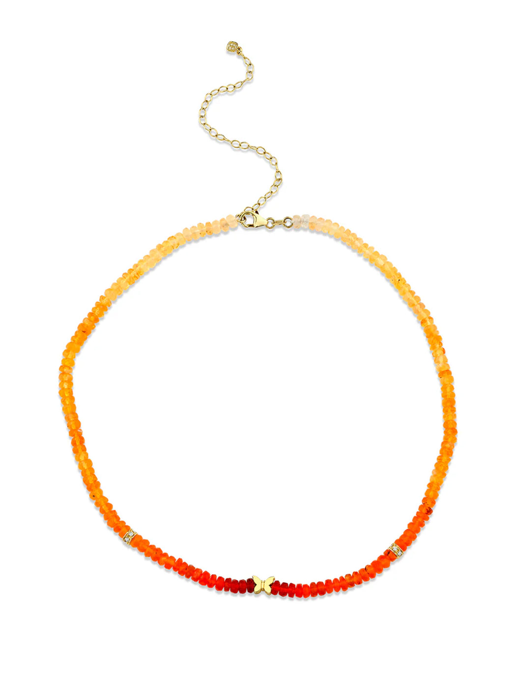 Butterfly & Diamond Rondelle Fire Opal Beaded Necklace