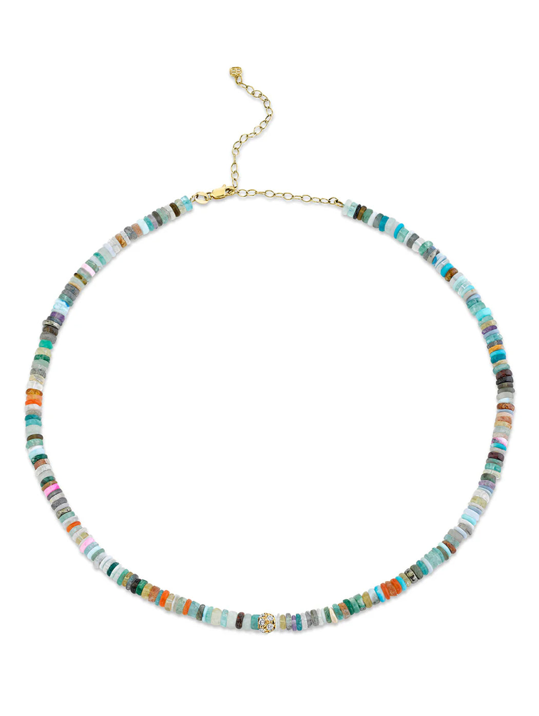 Pave Ball On Rainbow Heishi Beaded Necklace