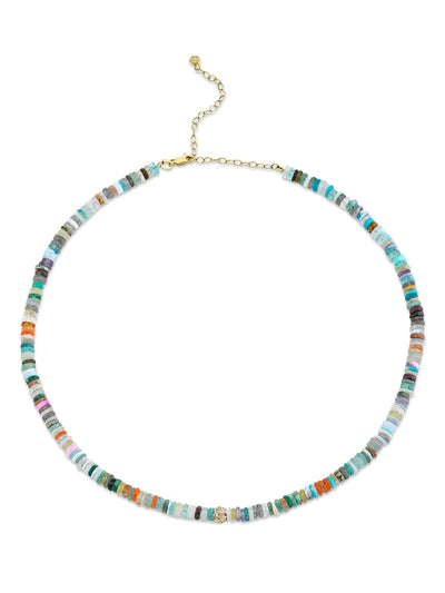 Pave Ball On Rainbow Heishi Beaded Necklace