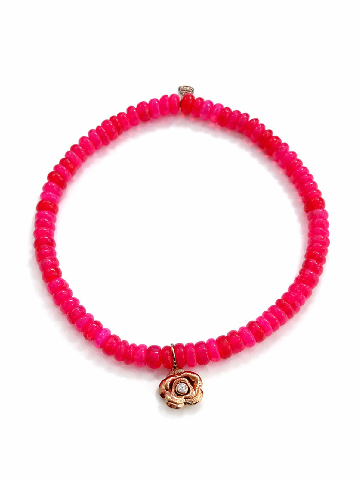 Rose Gold Rose Charm on Hot Pink Ethiopian Opal Beaded Bracelet