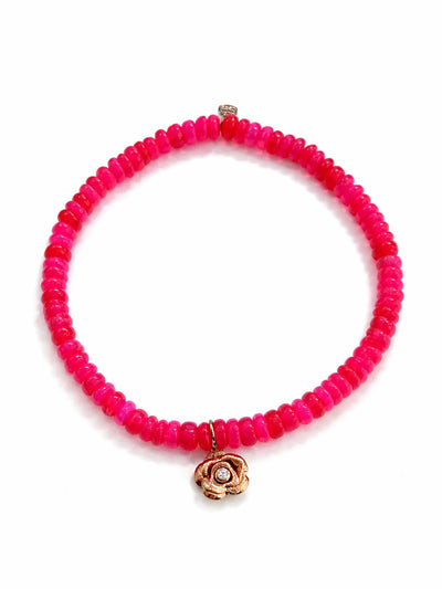 Rose Gold Rose Charm on Hot Pink Ethiopian Opal Beaded Bracelet