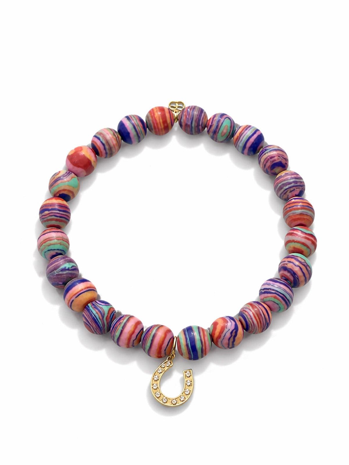 Diamond Horseshoe on Sunstripe Jasper Beaded Bracelet