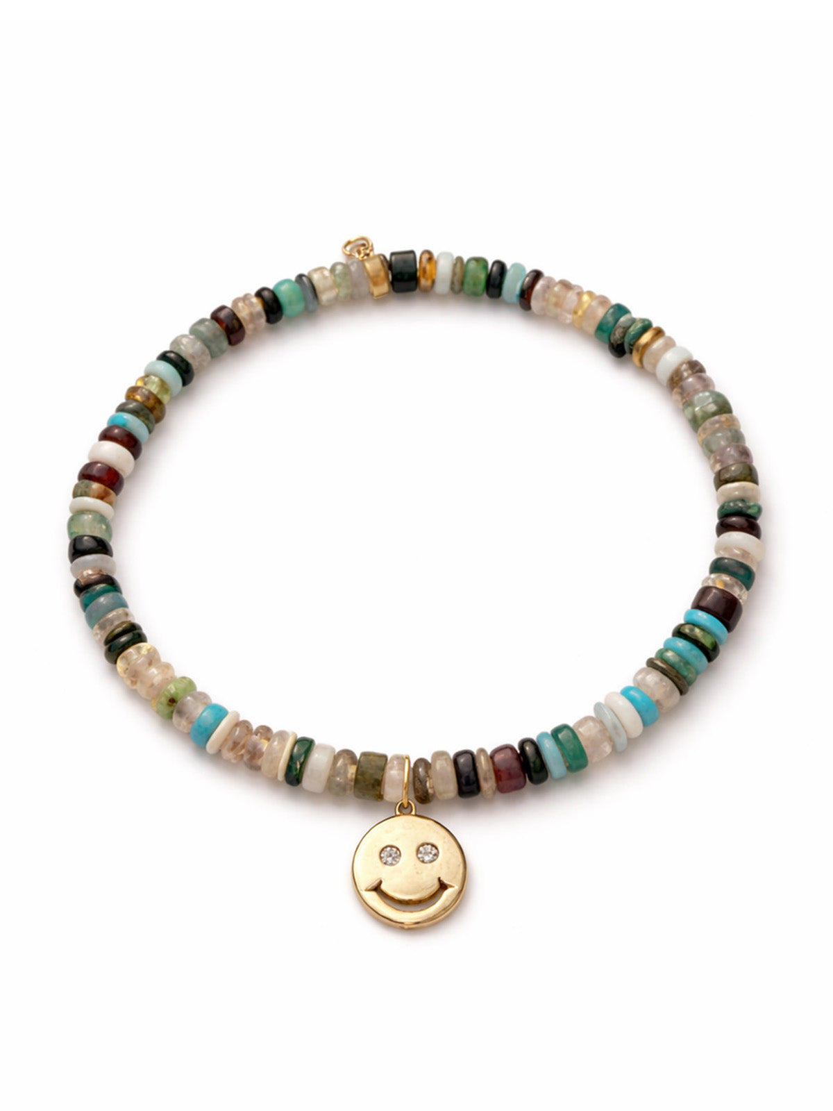 Happy Face Charm on Rainbow Heishi Beaded Bracelet