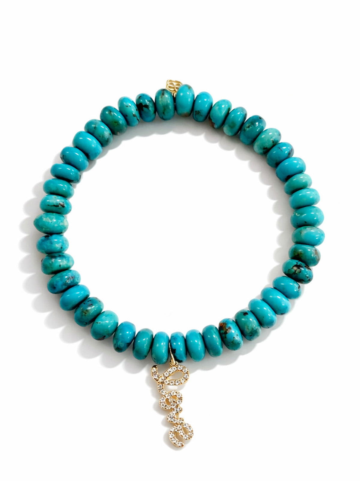 Diamond Love Script Charm on Turquoise Beaded Bracelet