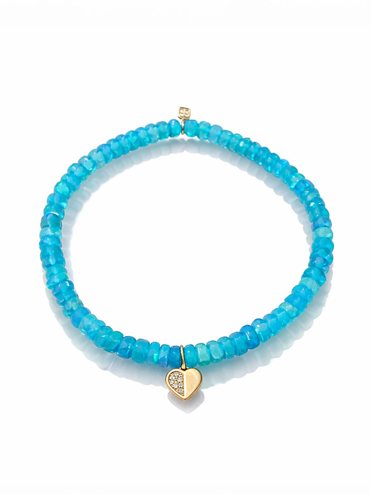Half Diamond Heart on Blue Ethiopian Opal Beaded Bracelet