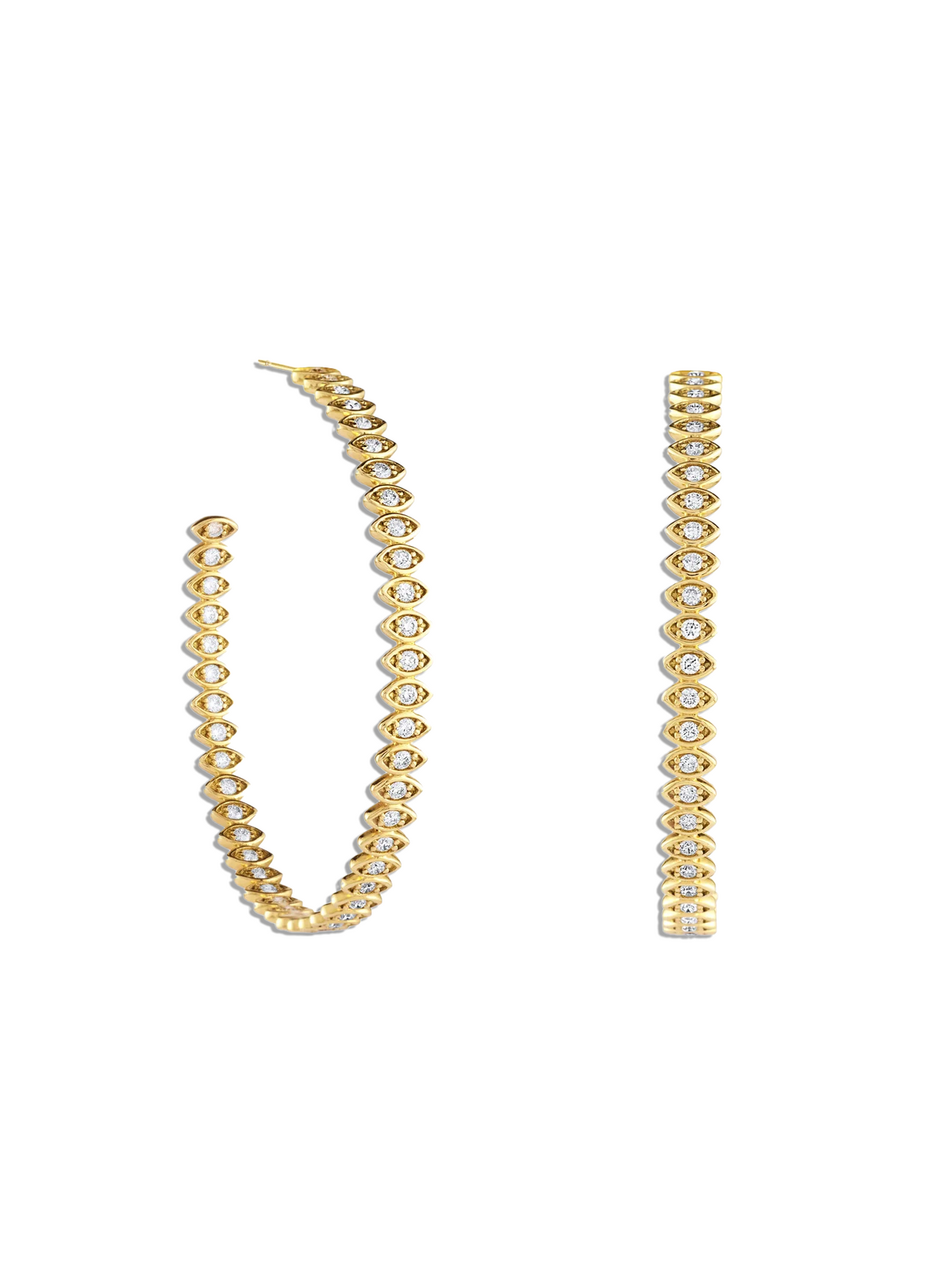 Large Marquise Protective Eye Yellow Gold Hoop Earrings