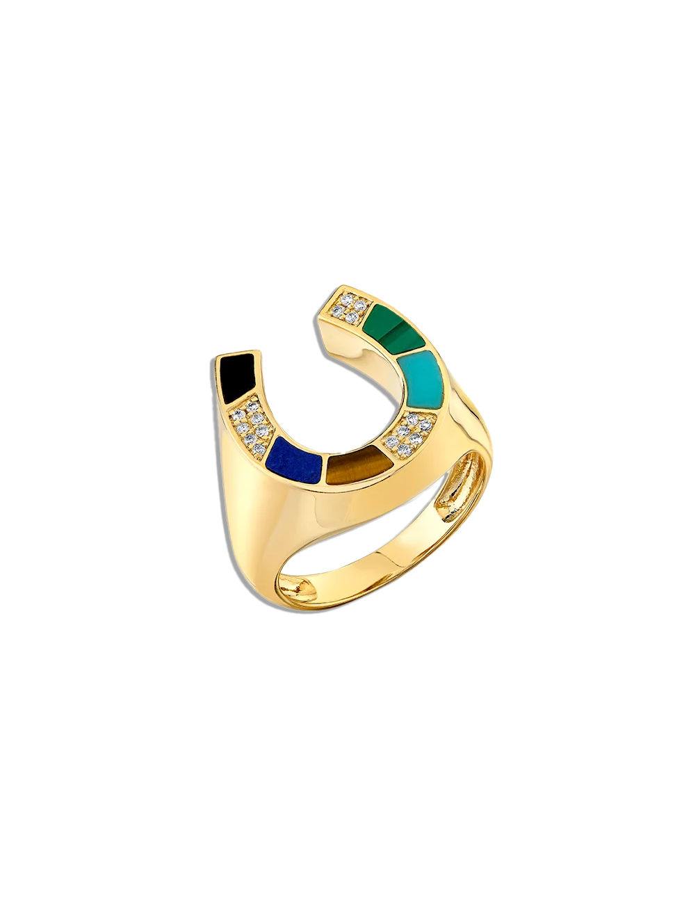 Mosaic Horseshoe Yellow Gold Ring