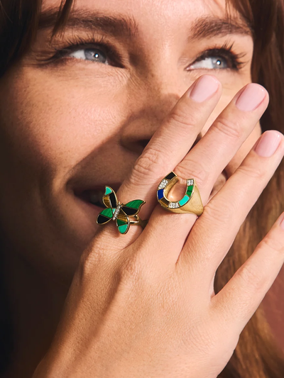 Mosaic Horseshoe Yellow Gold Ring