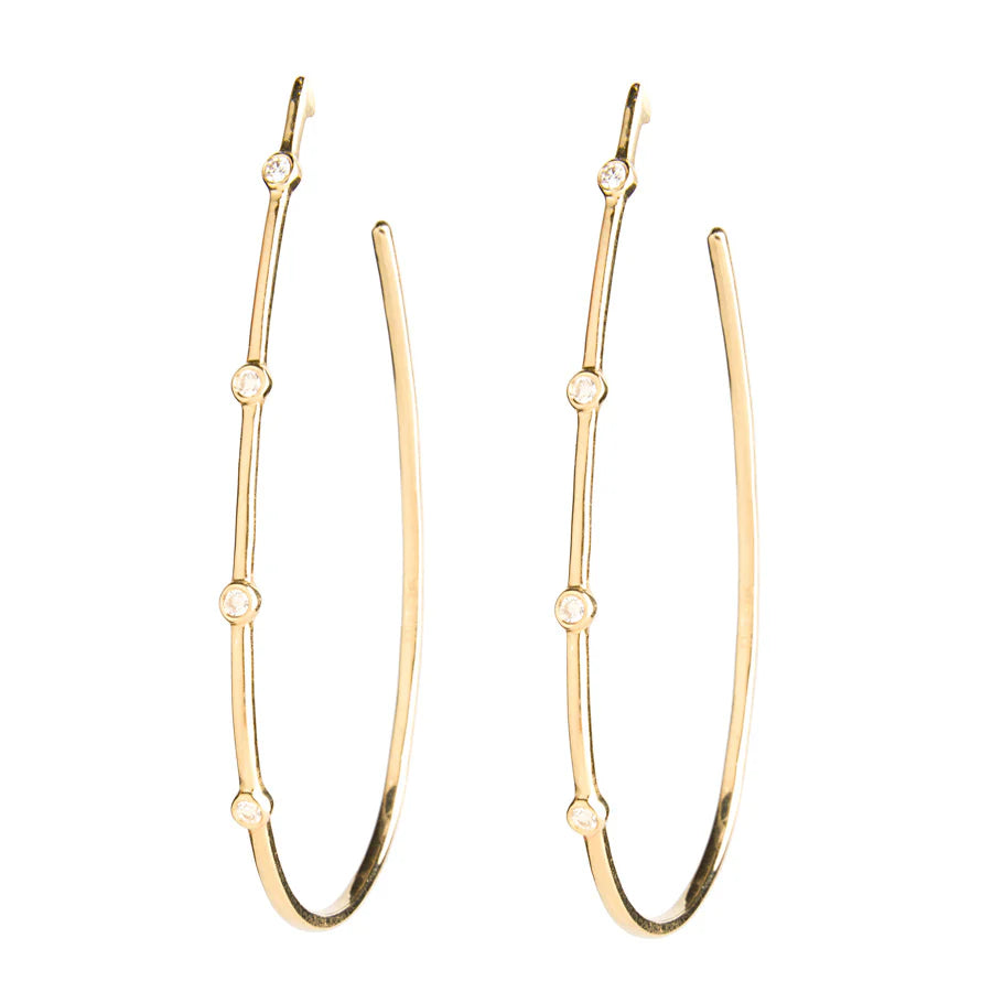 Diamond Stones Teardrop Yellow Gold Hoop Earrings