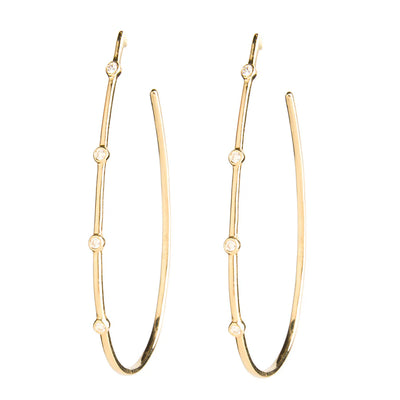 Diamond Stones Teardrop Yellow Gold Hoop Earrings