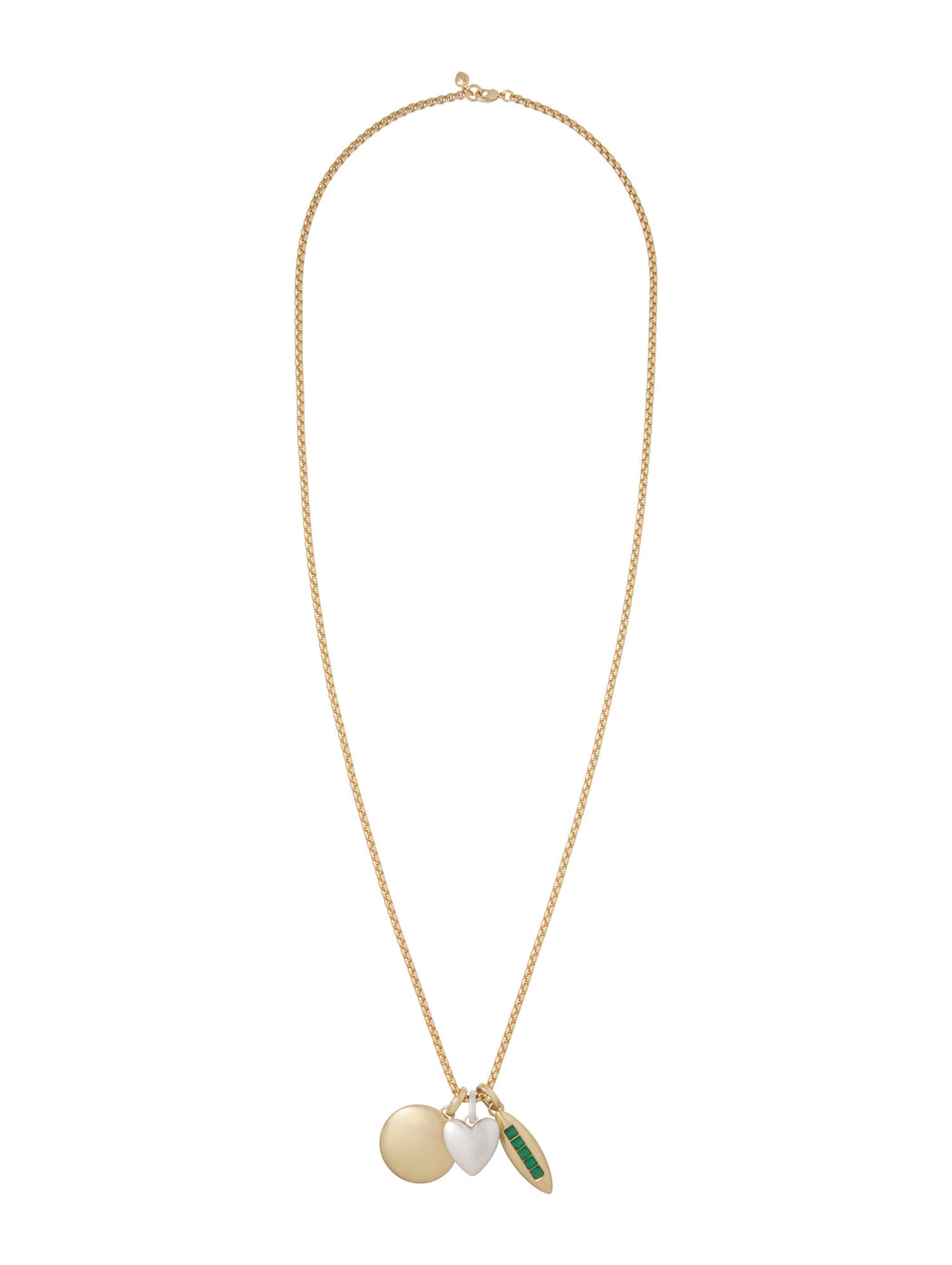 Long Token Pendant Mixed Metal Necklace